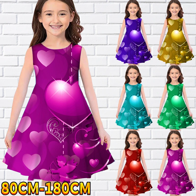 

Kids Little Girls Sleeveless Dress Girls Dress 3D Kids Lover Print Daily Casual Cute Sweet Over Knee Sleeveless Dress 80-180CM