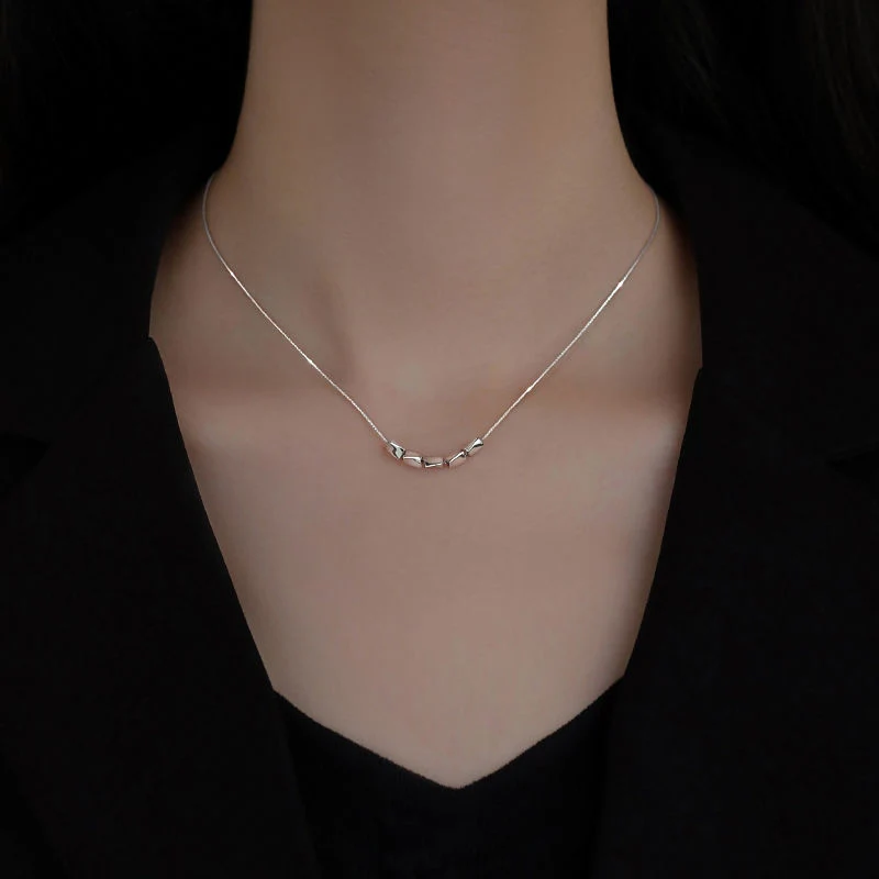 

925 Sterling Silver Lucky Beaded Women Necklace Fashion Simple All-match Jewelry Accessories Birthday Anniversary Gift Party Bar