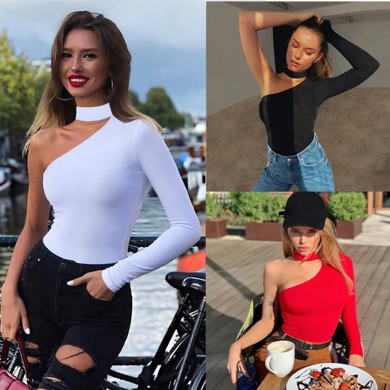 

Harajuku Camisole One-Shoulder Sexy Leotard Female New Fashion 2022 Winter Spring Solid Color Bodycon Casual Long-Sleeved Body
