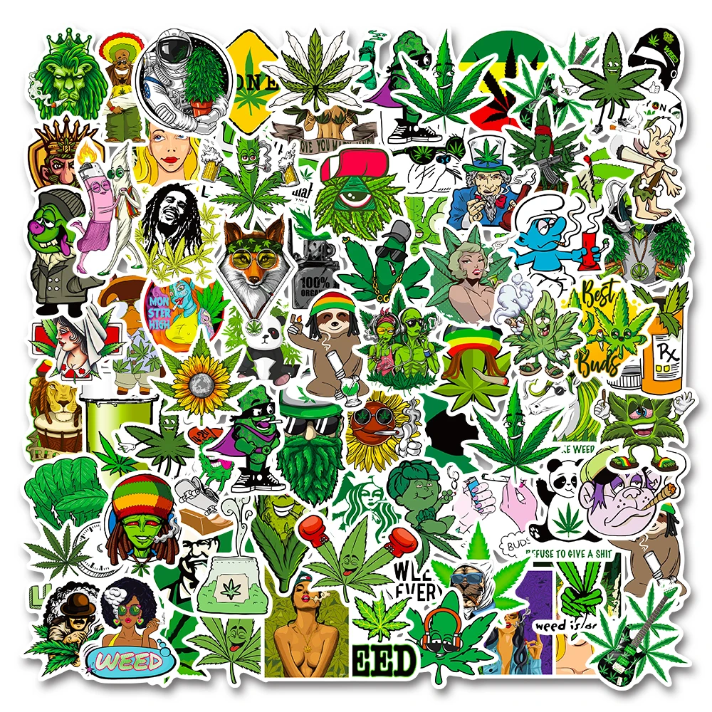 

50Pcs Cartoon Funny Weed Sticker Graffiti For Laptop Luggage Skateboard Guitar Characters Leaves Cool DIY Decals Toys