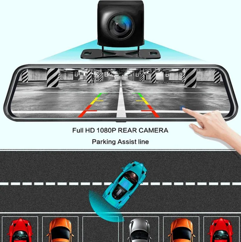 Автомобильный видеорегистратор 10 дюймов HD 1080P два объектива сенсорный экран