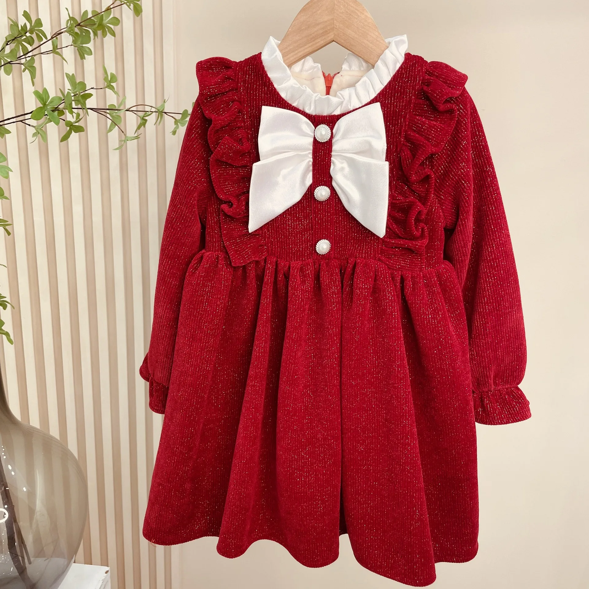 

Kid Girl Winter Dress Fashion Elegant Party Dress with Flee Thick Warm Children Dress New Year Christmas Clothing Toddler Dress