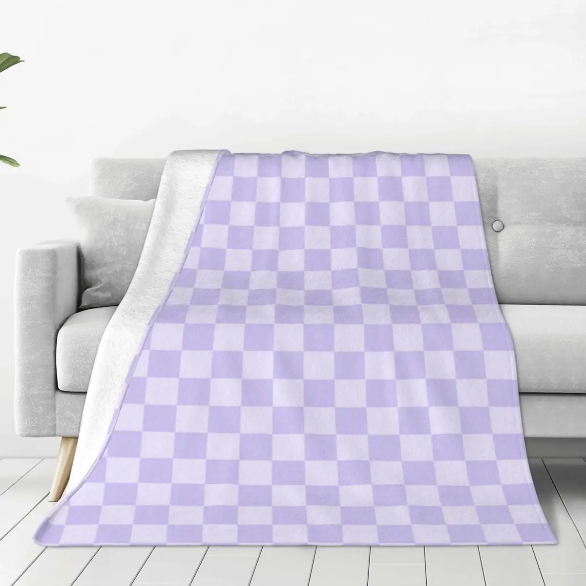 

Purple Checkerboard Blanket Fleece Spring/Autumn Nodic Geometry Portable Warm Throw Blankets for Bed Car Quilt