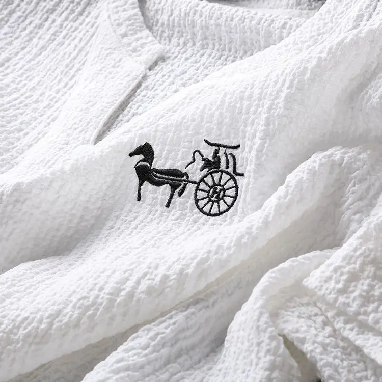 2023 Chinese Style Summer High-End V-neck Embroidery Suit Light Luxury Thin Mature Ice Silk Men's Two-Piece Suit Mens Clothes