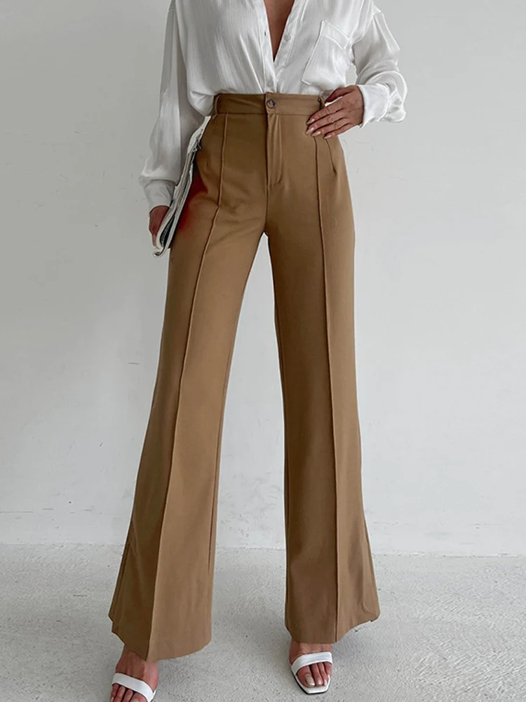 

Women Casual Loose Flare Pants Chic Pleated Fashion Split Elegant Office Lady Trousers 2022 Autumn Simple All-match Female Pant