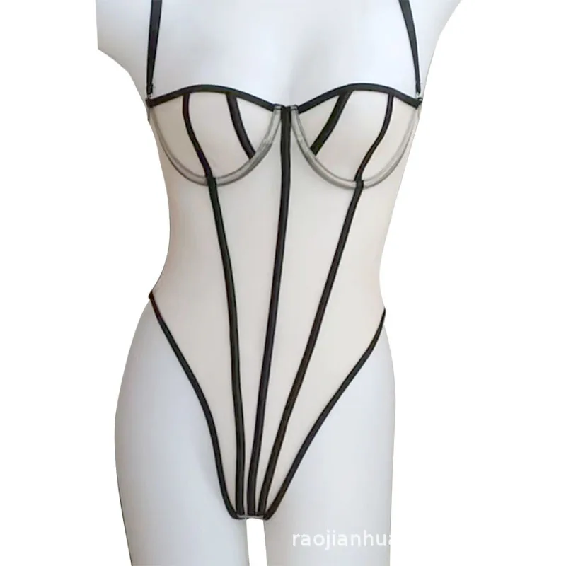 Сетчатый прозрачный боди сексуальный женский комбинезон с открытой спиной