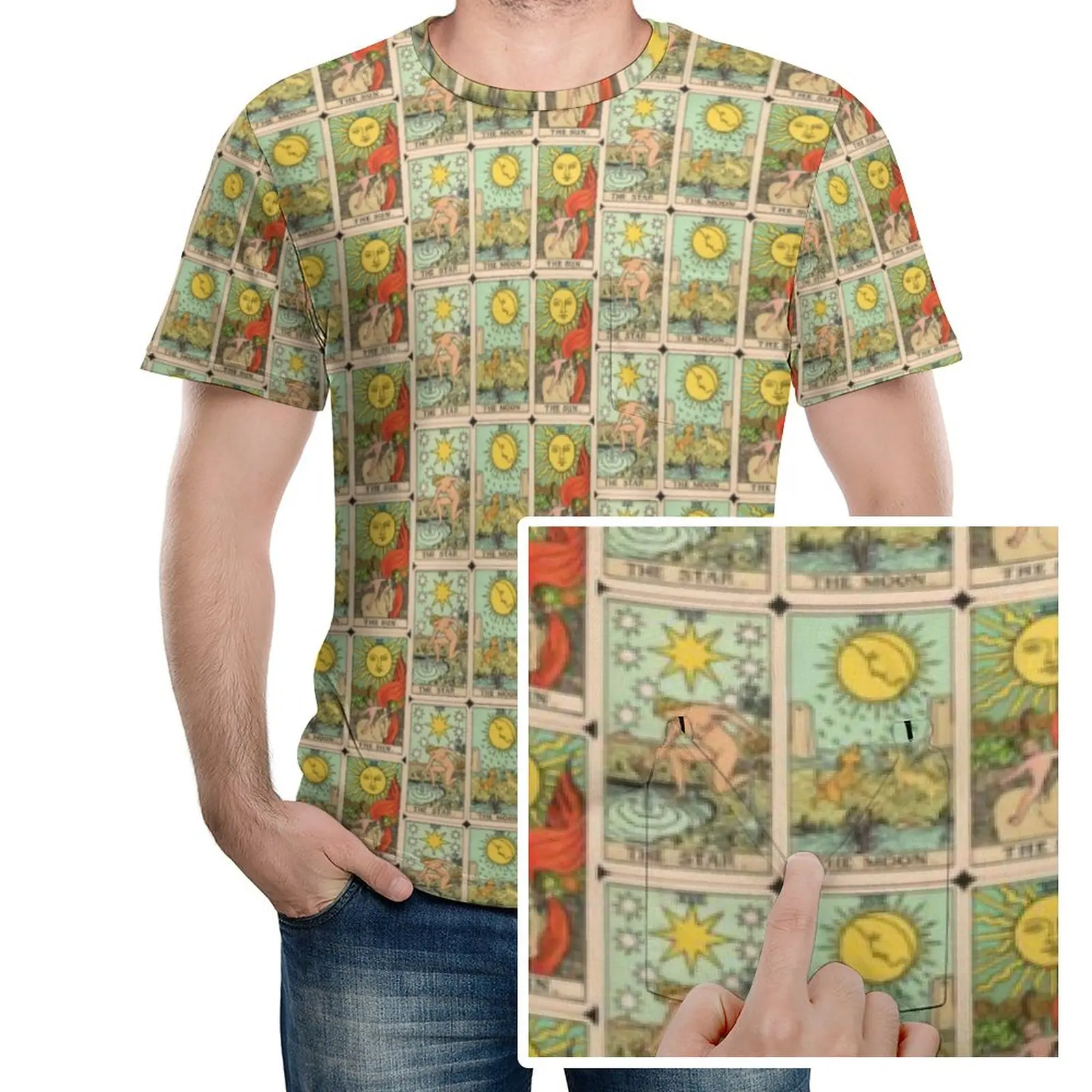 

Винтажная футболка с изображением карт Таро Солнце Луна звезды Смешные футболки трендовая футболка с круглым вырезом летние мужские топы с...