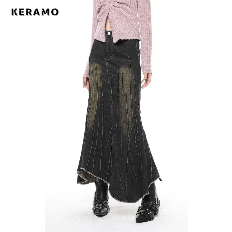 Женская джинсовая юбка с завышенной талией облегающая трапециевидная винтажная