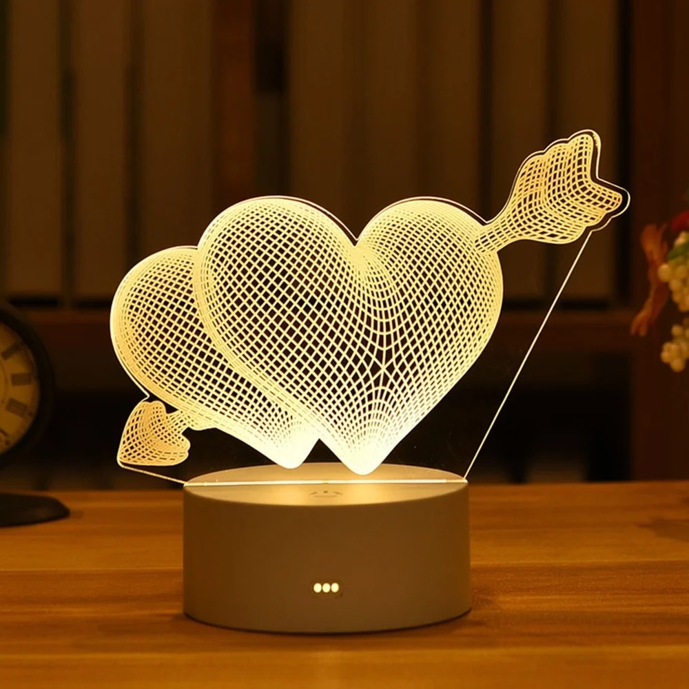 

2022 Valentines Day Gift 3D Love Lamp Acrylic Bear Rose LED Night Light Kids Birthday Gift Rabbit Easter Deco Wedding Decoration