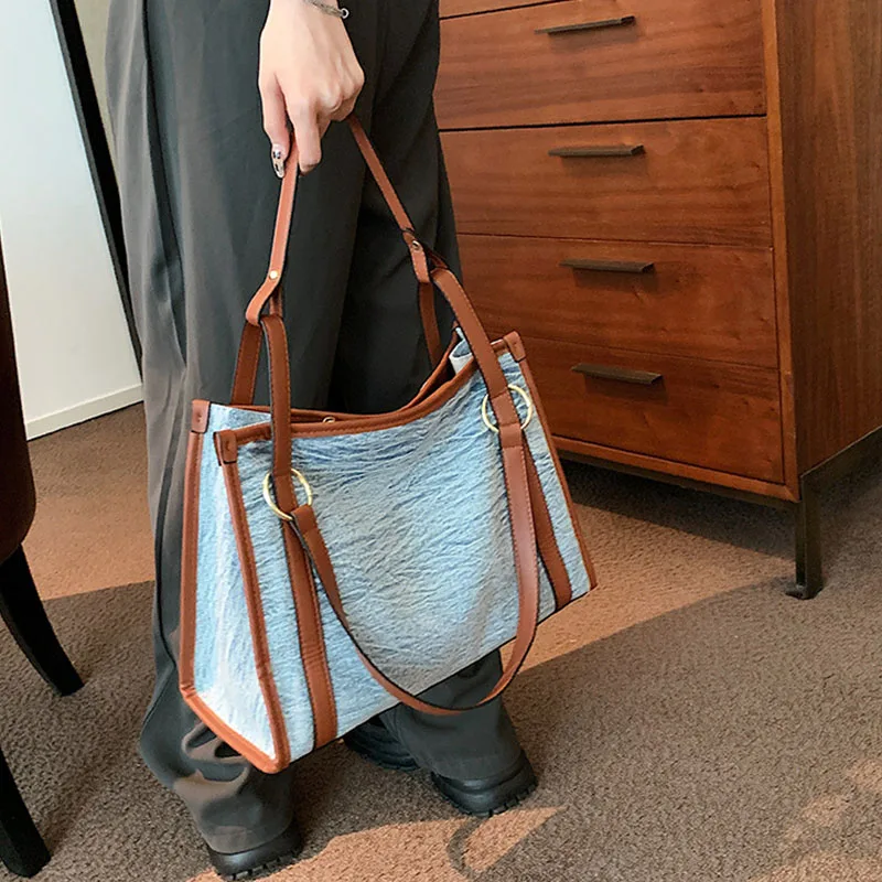 Commuter Simple Portable Tote Bag Casual Large Capacity Denim Single Shoulder Underarm Bags New Women's Fashion Shopping Storage