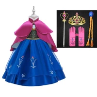 girls anna elsa dress fancy princess anna costume summer turtleneck dresses for girls fairy frock anna dress up with rose cape