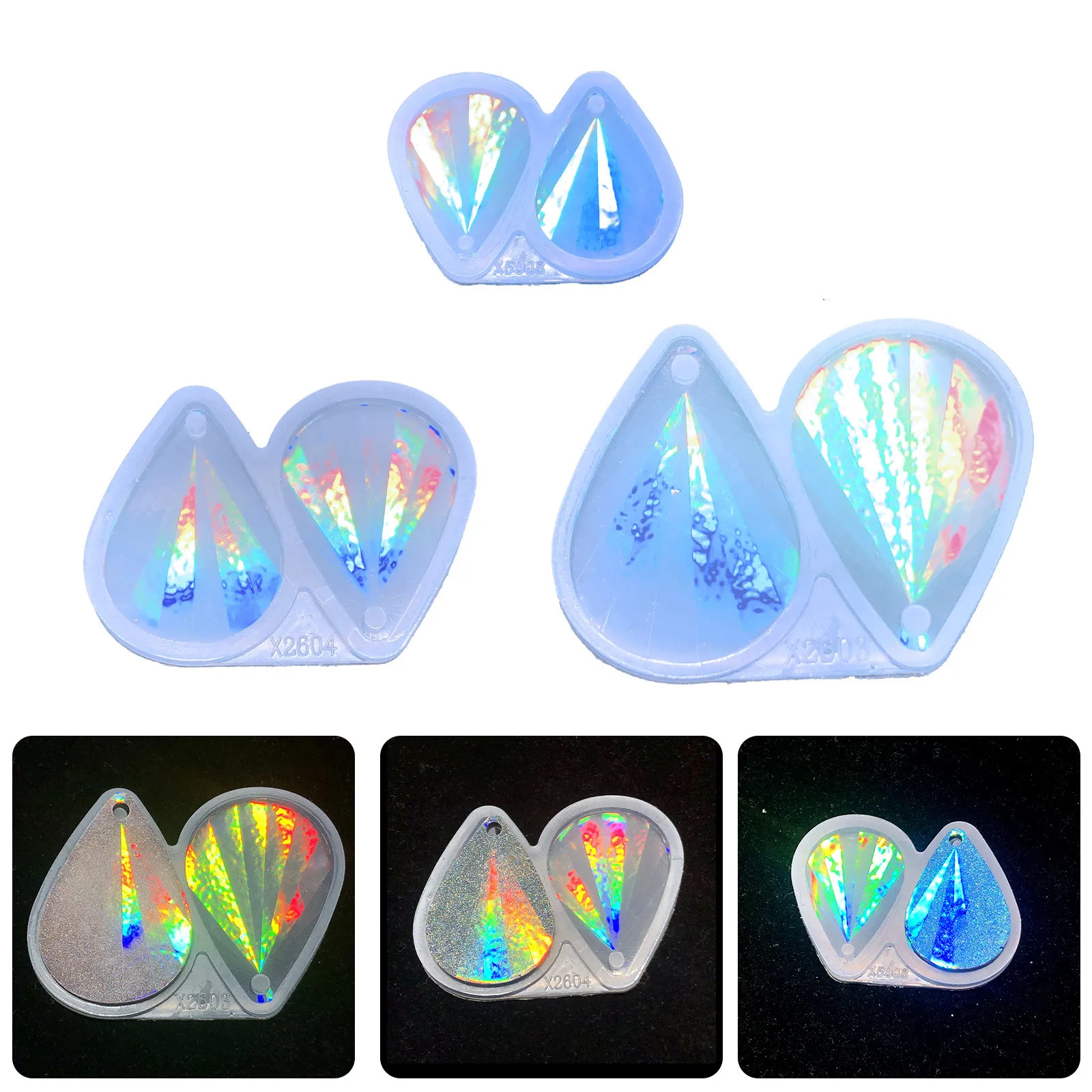 

DIY Holograph Water Drop Pendant Silicone Mold Liquid Epoxy Resin Moulds For Earring Keychain Jewelry Making Supplies Deco Parts