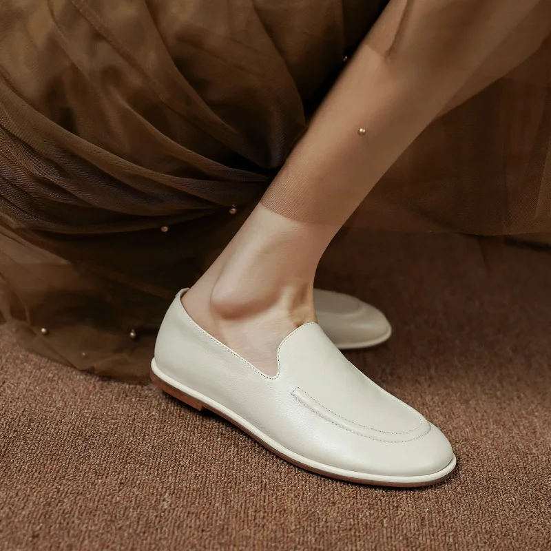 Concise Flats Women Comfy Very Soft Loafers Handmade Retro Genuine Leather Slip on Casual Walking Solid Shoes Size 34-40
