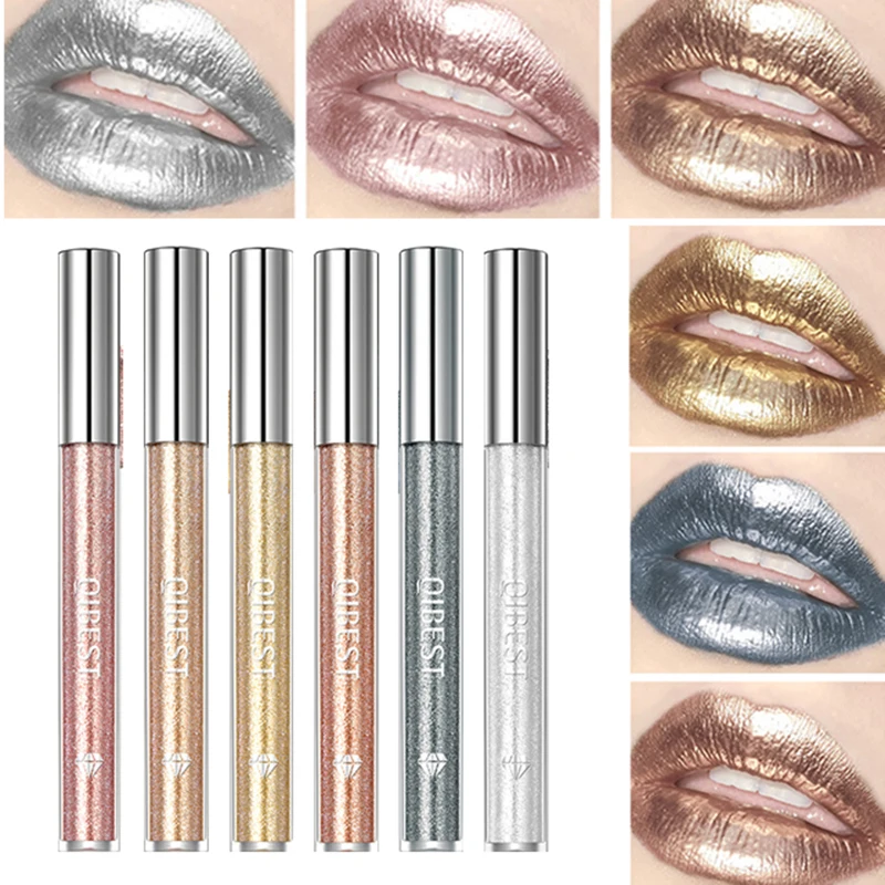 

6 Colors Glitter Diamond Liquid Lipstick Waterproof Long Lasting Pearl Shiny Lip Gloss Metal Charming Women Lip Makeup Comestic