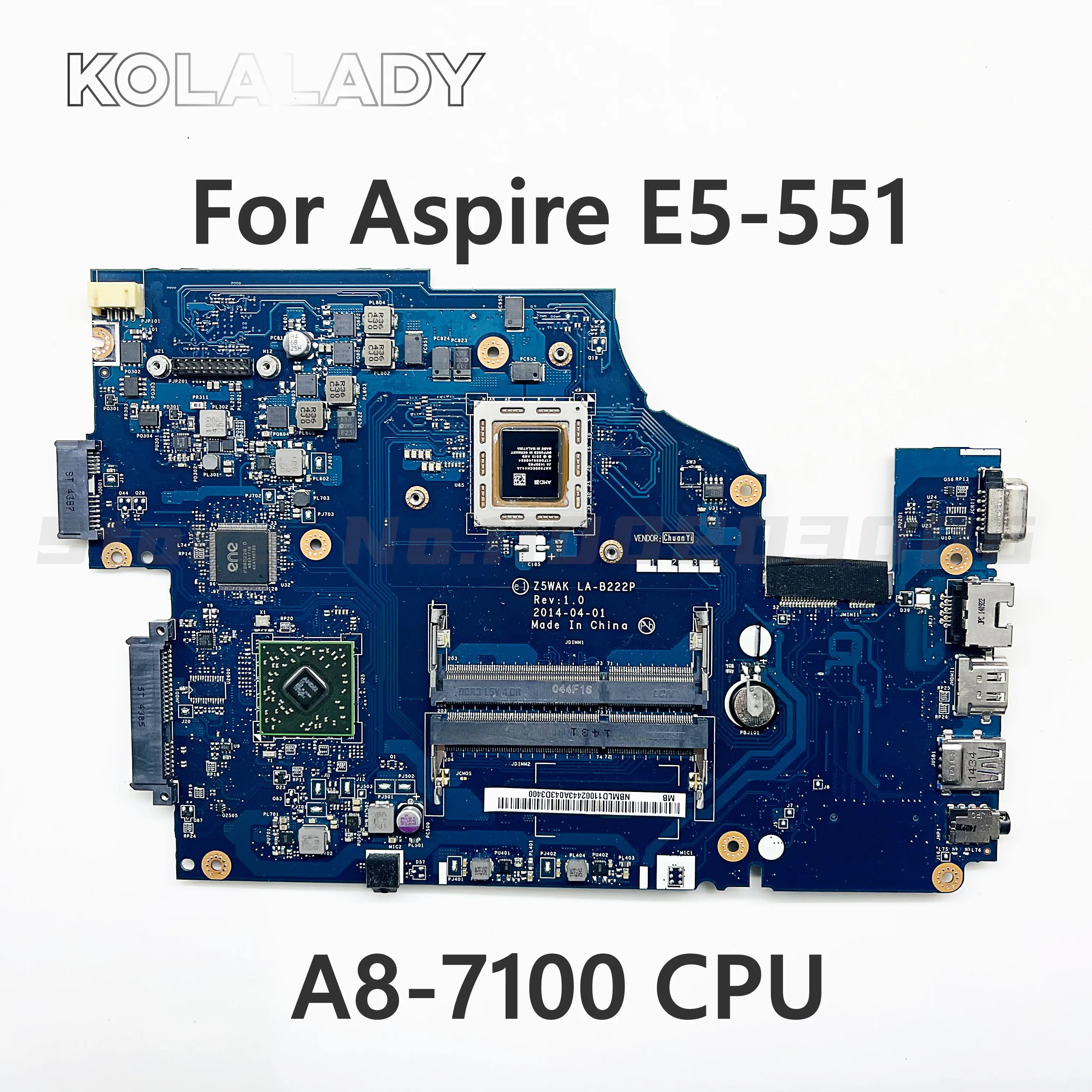 Материнская плата NBMLD11001 Z5WAK для ноутбука ACER Aspire LA-B222P с A8-7100 CPU DDR3 100% полностью