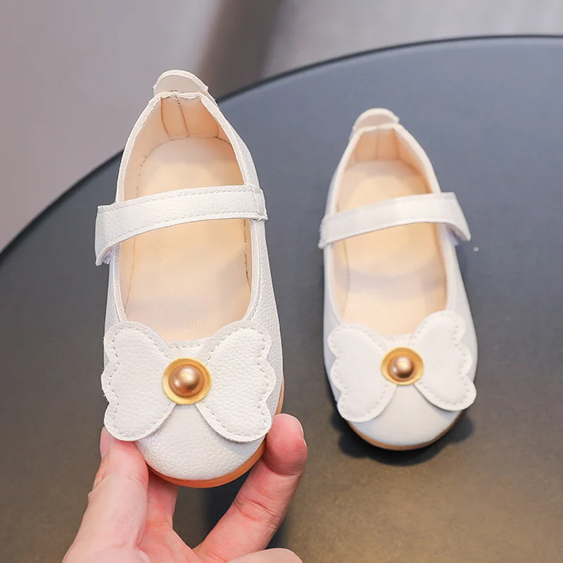 

New White Flower Children Kids Leather Shoes Little Girls Cartoon Flats Dance Soft-sole Princess Wedding Shoes 1 2 7 8 10 Years