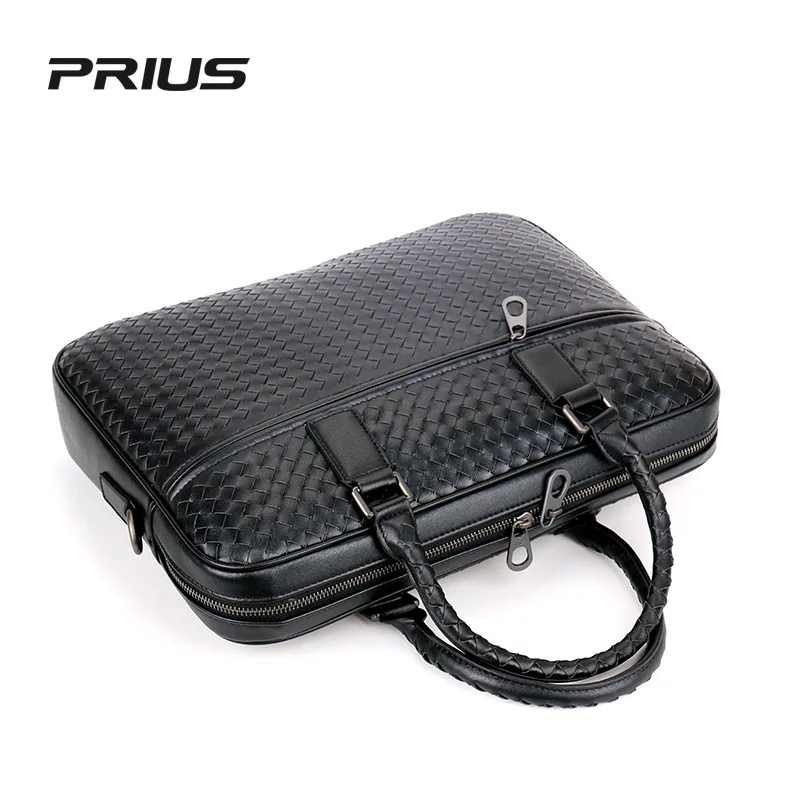 New Genuine Leather Handbag Cowhide Business Briefcase High Quality Luxury Commercial Computer Messenger Woven Bags
