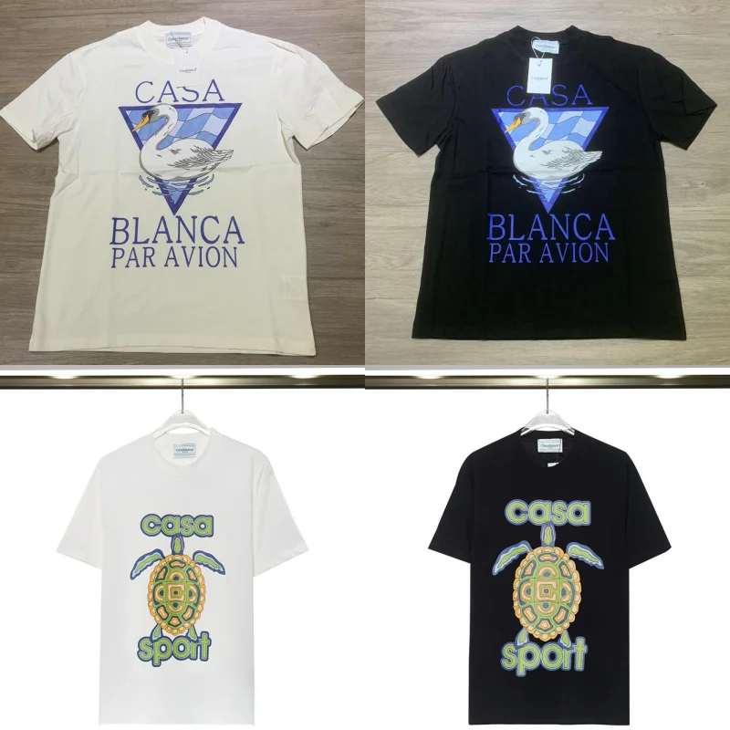 

Summer CASABLANCA T-shirts High Quality Cartoon Turtle Print Cotton Short Sleeve 3XL Loose T Shirt for Men Women