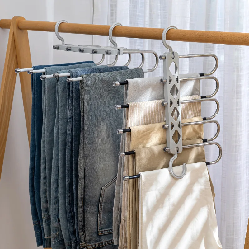 

Multi-functional 5 in 1 Pants Hanger,Space Saving Adjustable Closet Organizer,No Slip Folding Trouser Rack for Slacks Scarf Tie