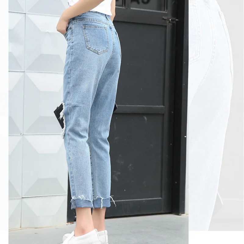 

Autumn Spring New Women The knee is gaping and rotten High Jeans Casual Fashion Comfortable Concise Style Denim Long Pants ZX840