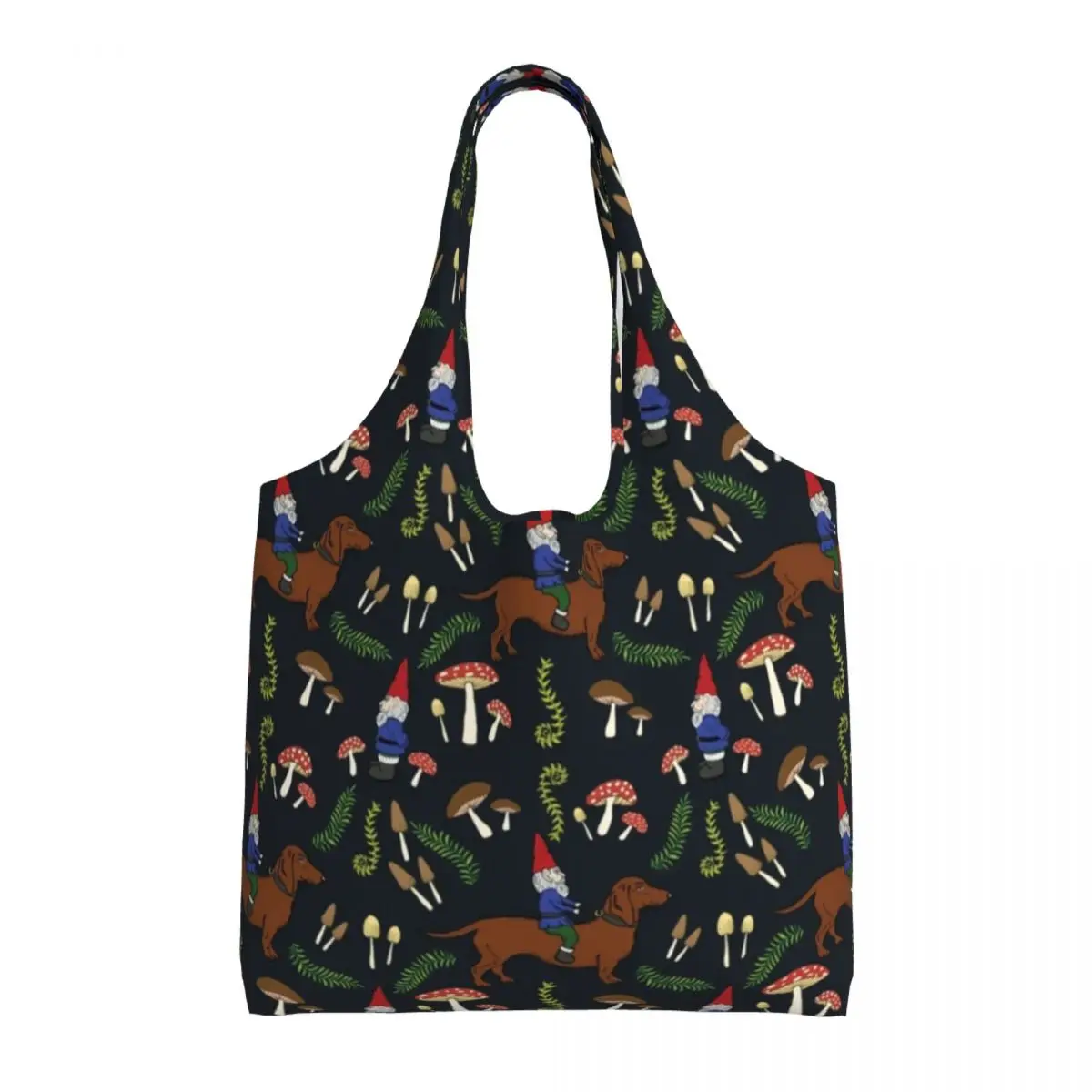 

Cute Dog Dachshund Shopping Bag Mushroom Forest Print Streetwear Female Handbag Gifts Vintage Cloth Bags
