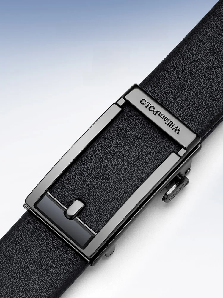 Мужской ремень из натуральной кожи William Paul черный с пряжкой язычком