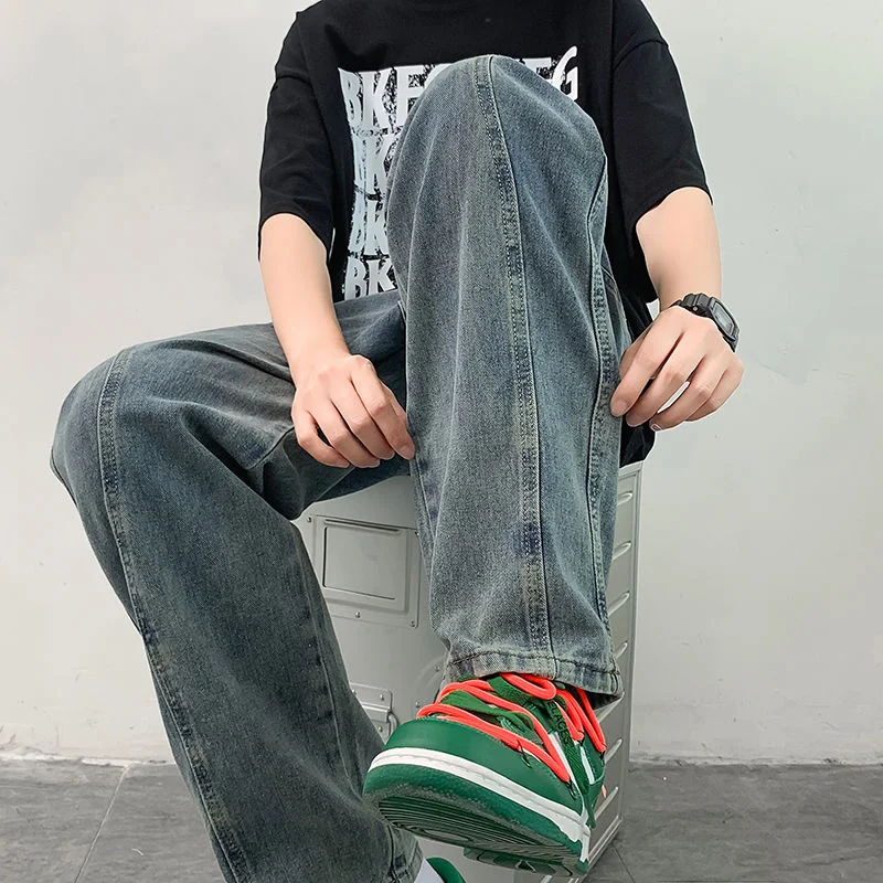 Blue/Black Jeans Men Fashion Casual Straight Jeans Mens Japanese Streetwear Loose Hip Hop Baggy Denim Pants Mens Trousers S-2XL