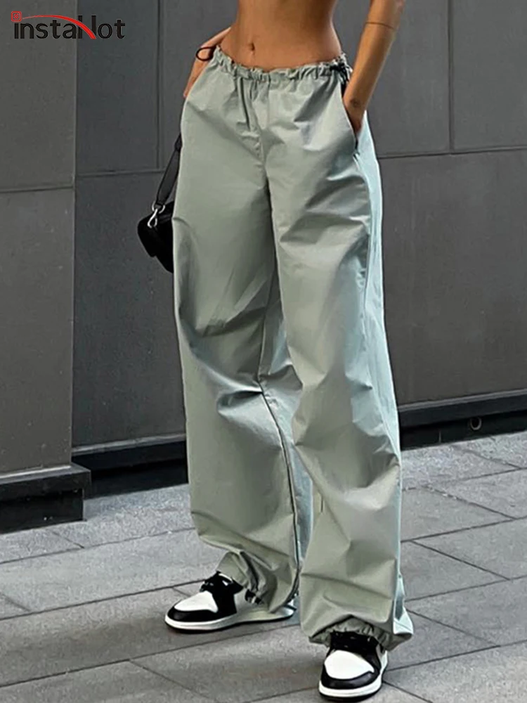 

Женские повседневные спортивные штаны InstaHot Y2K, свободные брюки-карго с завязками на талии, однотонные широкие брюки, модные вечерние штаны в...