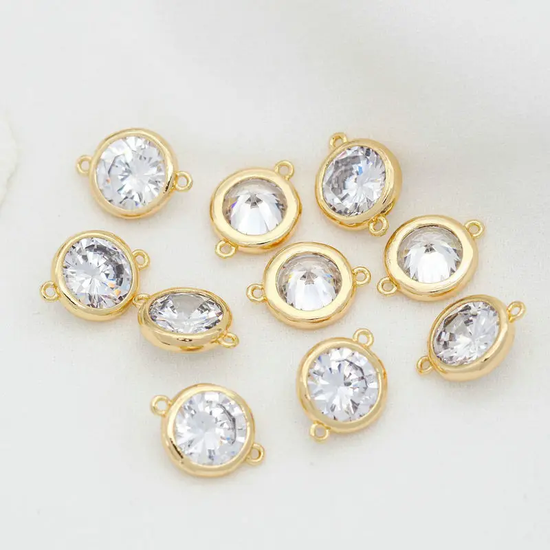 

4PCS 5.5MM 14K Gold Color with White Zircon Brass 2 Holes Round Connect Charms Pendants Jewelry Accessories