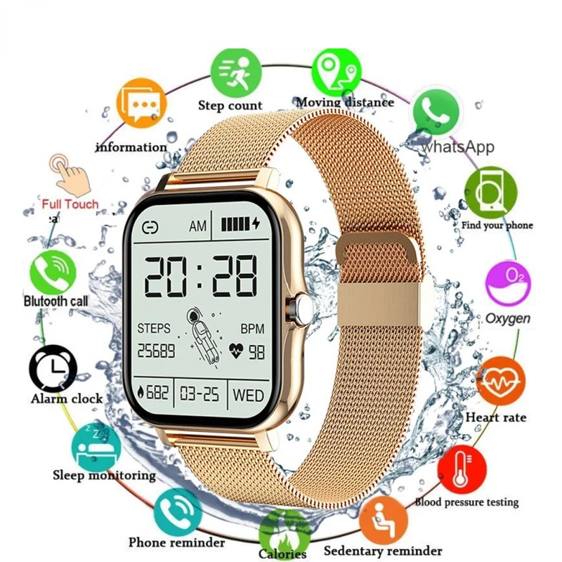 

Смарт-часы CT2 для мужчин и женщин, фитнес-трекер с сенсорным экраном 1,69 дюйма, пульсометр, Bluetooth, водонепроницаемые часы для Android