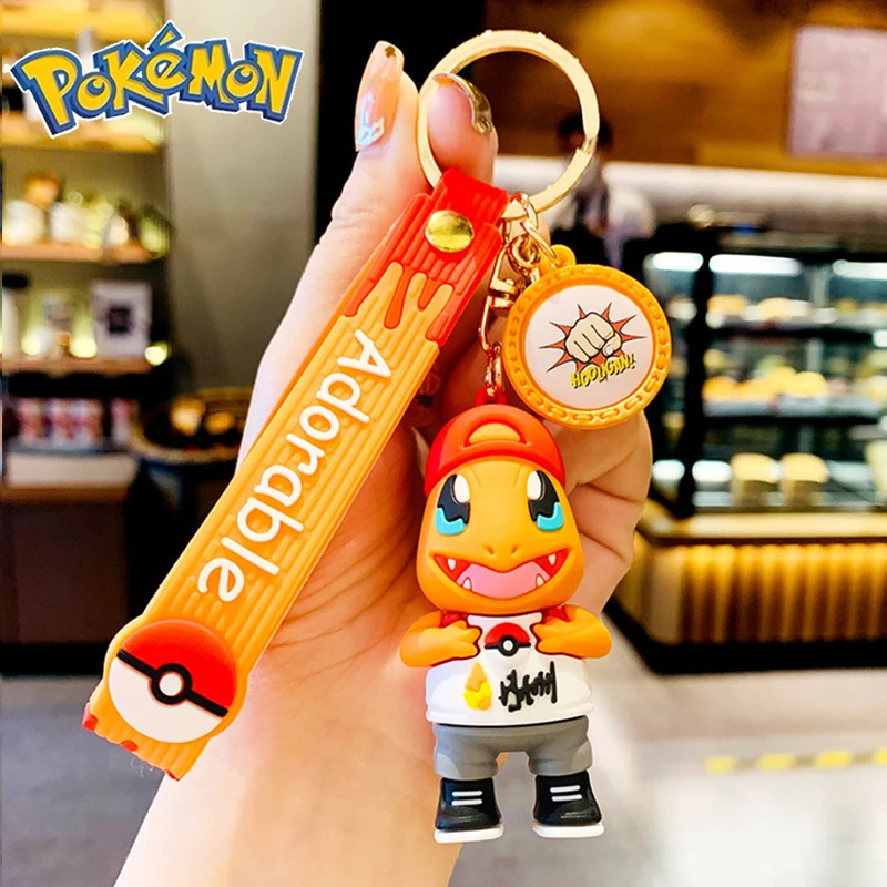 

Pokemon Keychain Pikachu Dolls PVC Eevee Action Figure Ring Charmander Cartoon Anime Mini Figure Model Children Kids Toys Gift.