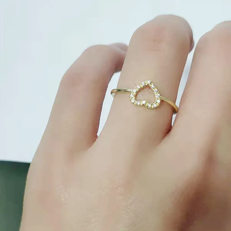 

New Micro-set Zircon Heart Opening Adjustable Ladies Ring Fashionable Temperament Simple Niche Design Wedding Copper Ring