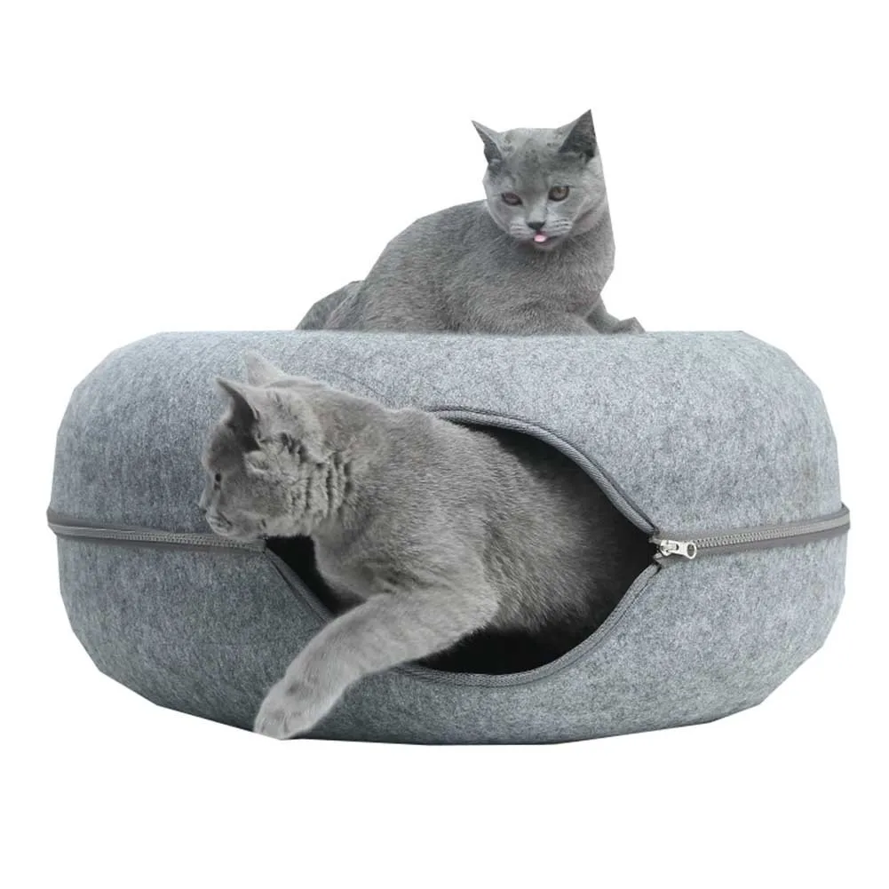 

Donut Cat Tunnel Bed Pets House Natural Felt Pet Cat Cave Toys Round Wool Felt Pet Bed For Small Dogs Cat Interactive Play Toys