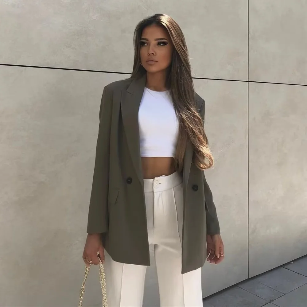 

Женская двубортная куртка бойфренда, свободная двубортная куртка в западном стиле, осень 2023