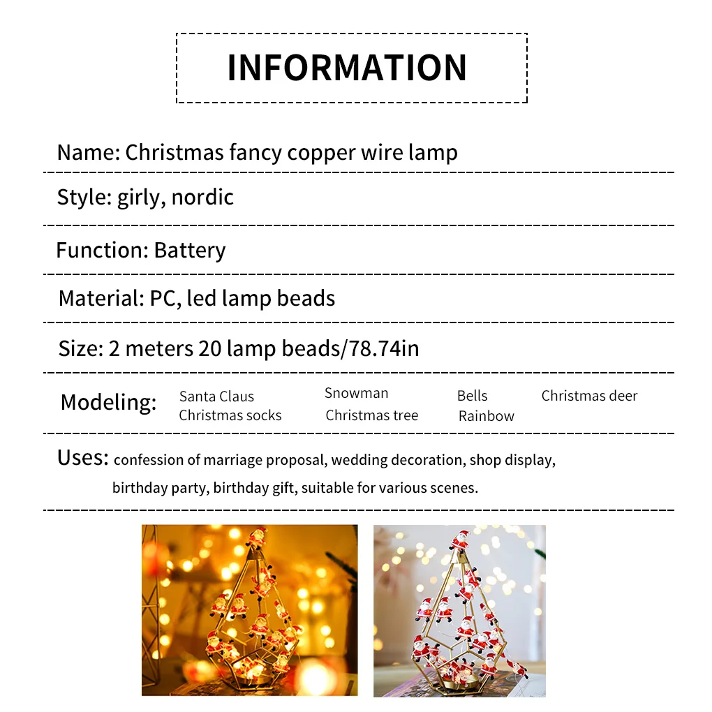 

LED String Lights 2M Santa Claus Christmas Tree Garland Snowflakes Christmas Decoration for Home Fairy Light New Year Xmas Decor