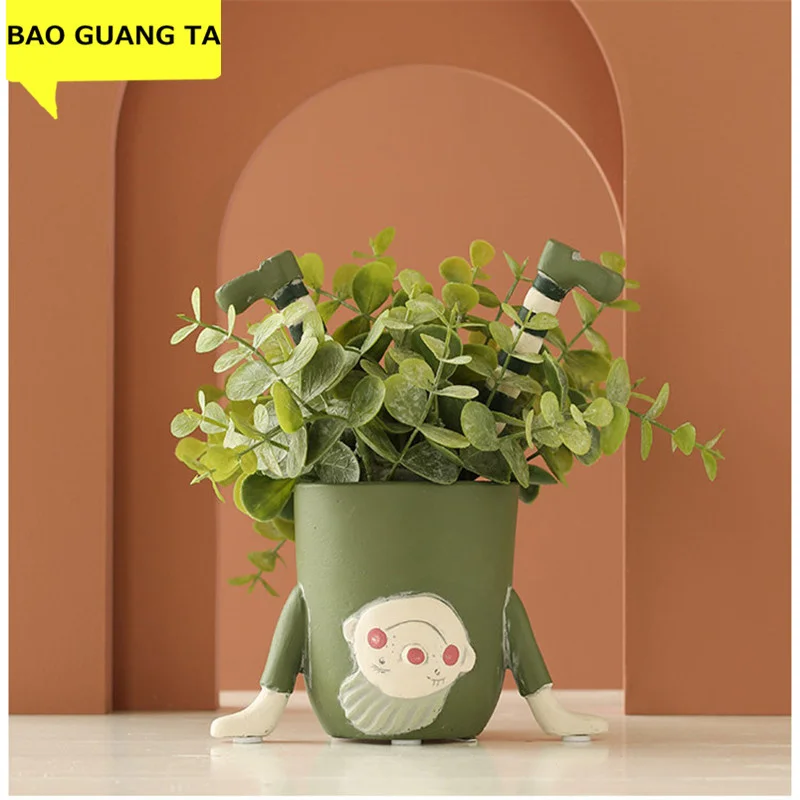 

GUANG BAO TA Modern Creative Cute Girl Vase Home Decor Art Sculpture Flower Pot Resin Craft Desktop Decoration Office R5471