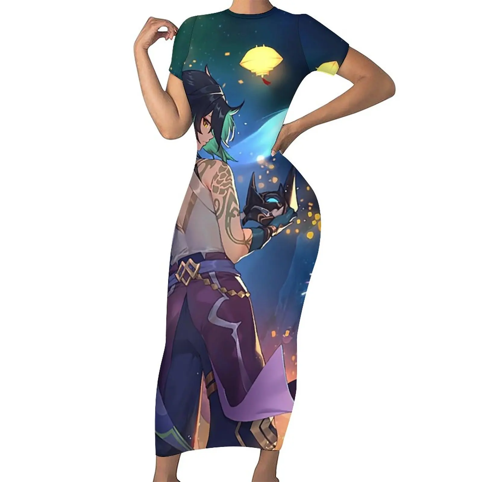 

Женское платье-макси с коротким рукавом, большого размера