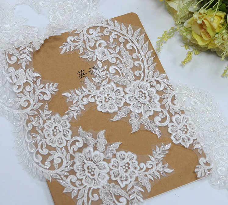 

New High-quality off-white Bridal Beaded Tube Embroidery Lace High Definition Wedding Headdress Accessories(2Yard/10yards)Pack