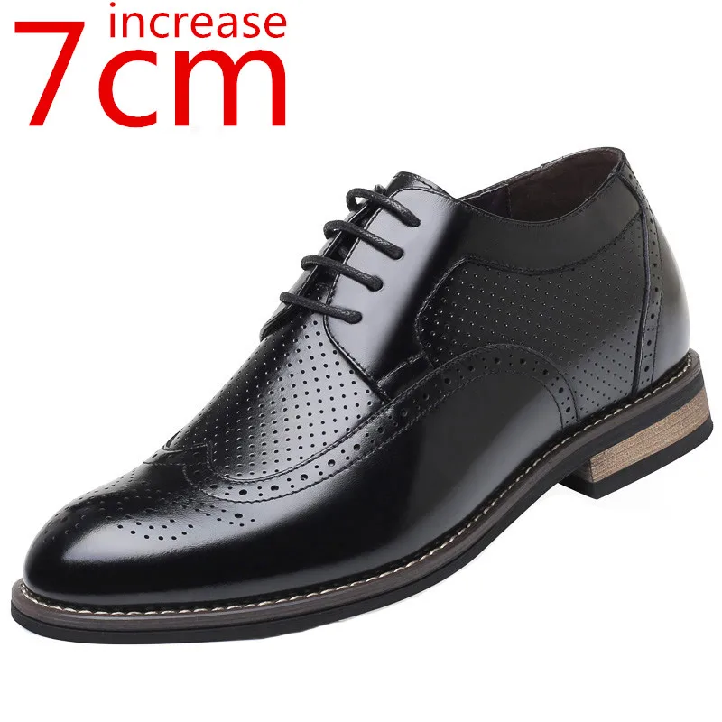 

Increase 7cm New British Brock Low-top Formal Wedding Shoes Inside Heightened Carved Breathable Men Business Elevator Shoes Male