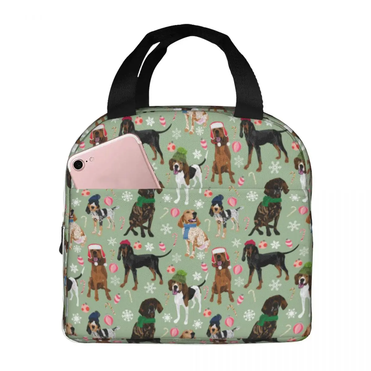 Coonhounds Green Dog Lunch Bag Portable Insulated Oxford Cooler Animal Thermal Cold Food Picnic Lunch Box for Women Girl