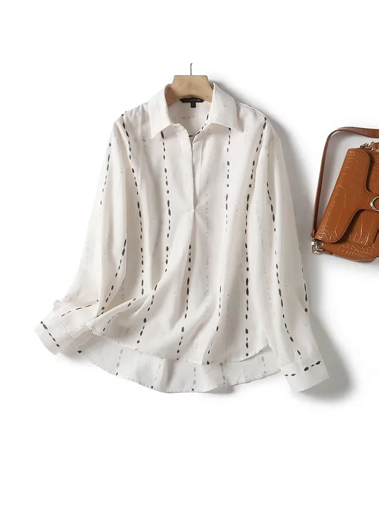 

Women 2023 Winter New Fashion Loose Light Cooked Dot Flower Printing Blouses Vintage Long Sleeve Female Shirts Chic Tops