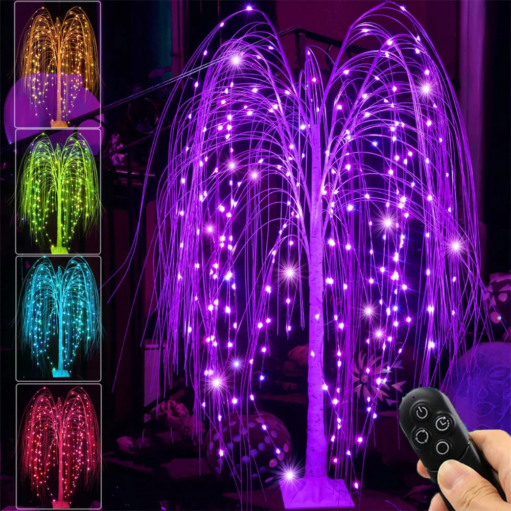 Outdoor 2.1M 400LED Lighted Weeping Willow Tree with RGB Fairy String Light Artificial Christmas Tree for Patio Holiday Decor