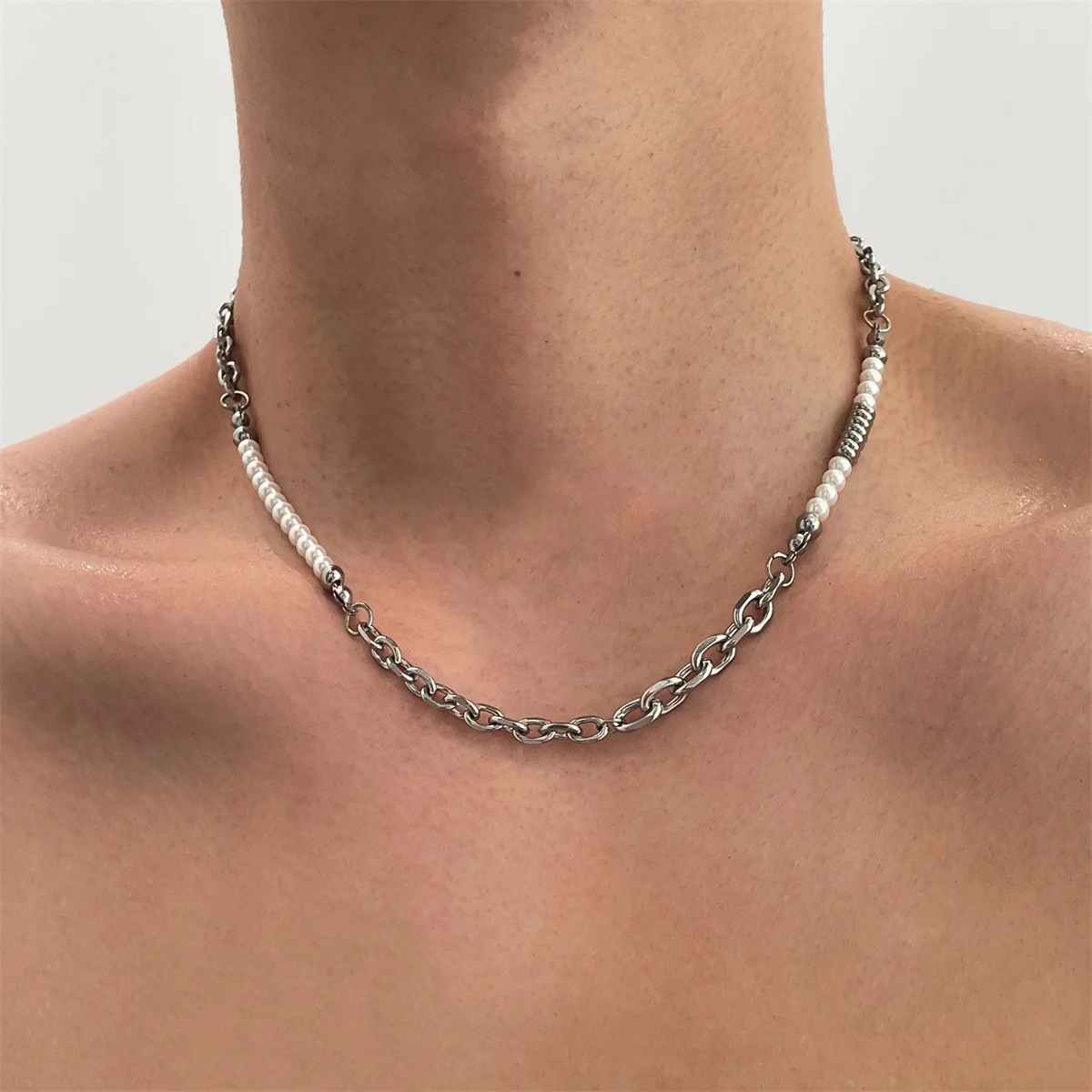  Мужское колье из титановой стали в стиле пэчворк с жемчугом и бисером ожерелье