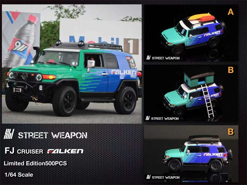 

Street Weapon 1:64 Toyota FJ Cruiser FALKEN w/Camping tents Diecast Model Car