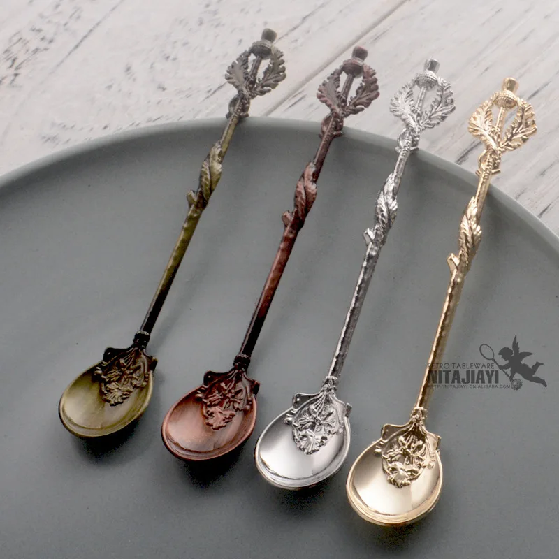 Кофейная ложка с листьями расторопши винтажная кофейная столовые приборы