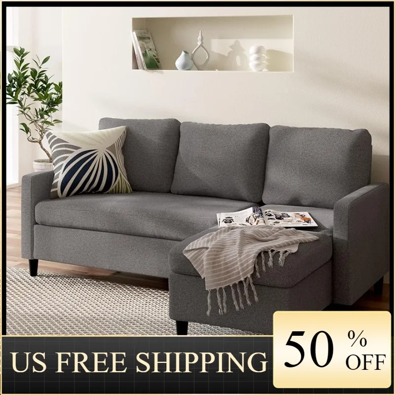 

ZINUS Hudson Convertible Sectional Sofa / Reversible Chaise and Ottoman Included / Easy Assembly, Light Grey