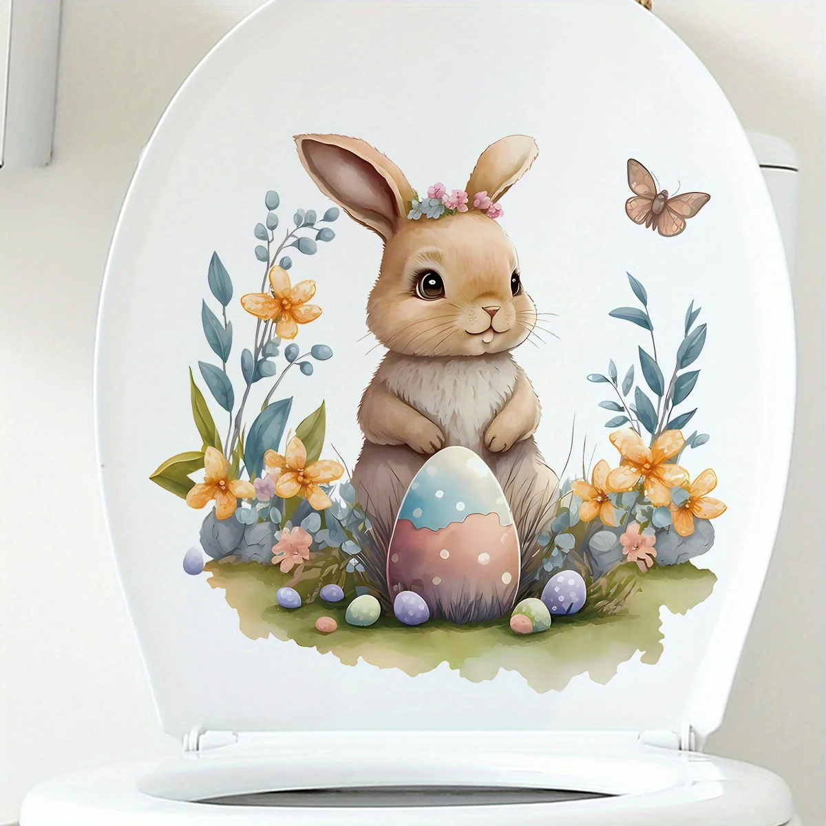 Милые наклейки на унитаз с цветами и кроликами украшение для гостиной детская