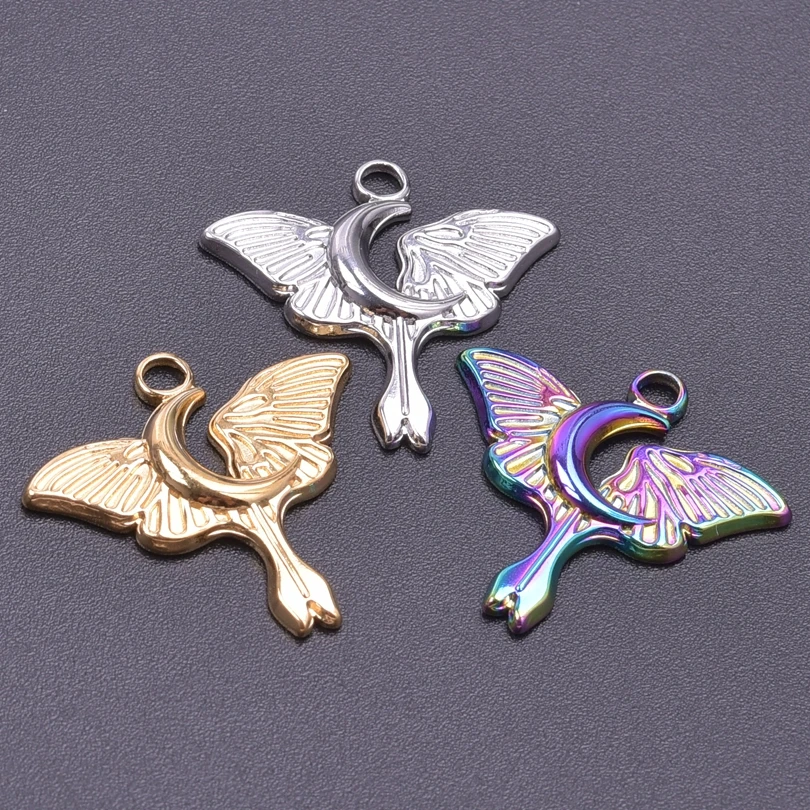 

5Pcs Fashion Stainless Steel Moon Pendant Butterfly Wings Charms Bulk For Jewelry Making DIY Necklace Handmade Craft Accessories