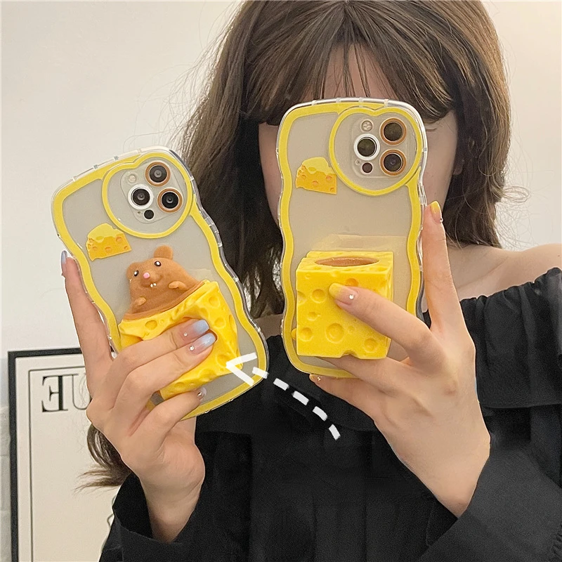 

Funny Decompress Pinch Cheese Rat Phone Case for iPhone 13 12 11 14 Pro Max XR XS X Soft Clear Silicone Shockproof Protect Cover