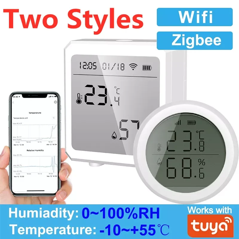 

Wi-Fi Zigbee датчик температуры и влажности, комнатный гигрометр, термометр с ЖК-дисплеем, поддержка Alexa Google Assistant